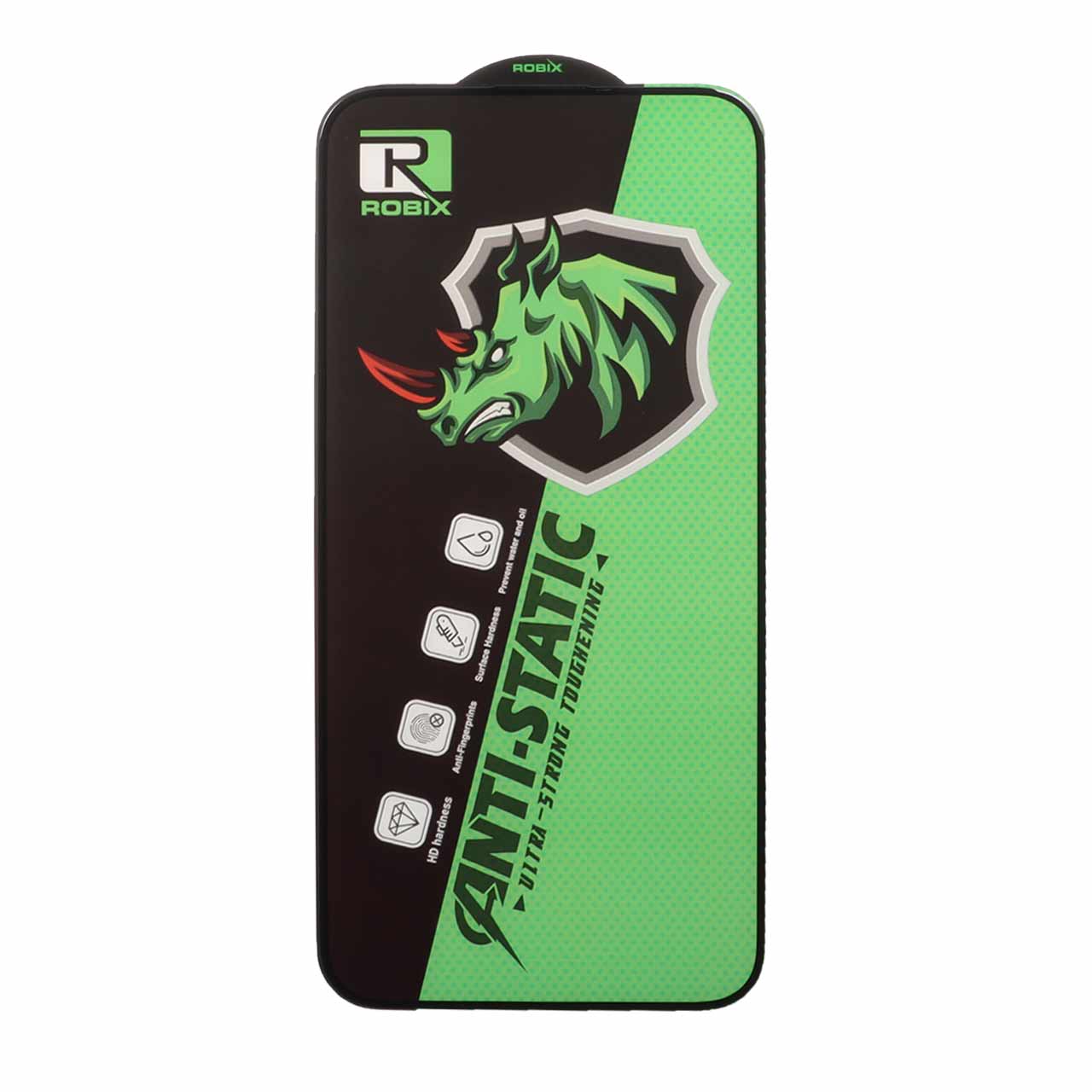 محافظ صفحه نمایش شیشه ای Full Cover Robix Anti Static ESD مدل Apple iPhone 15 Pro Max